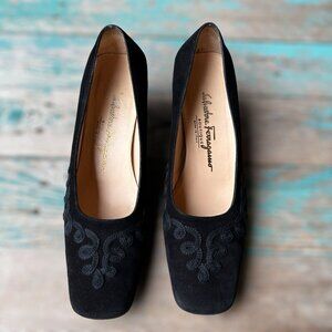 VTG Salvatore Ferragamo Boutique Pumps‎ Shoes Black Suede Heels Women's Size 8 B